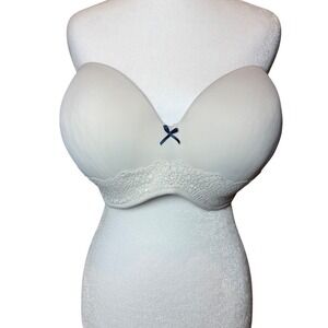 Cacique 42DDD Boost Multi Way Strapless‎ Bra White Lace Bow Detachable Straps